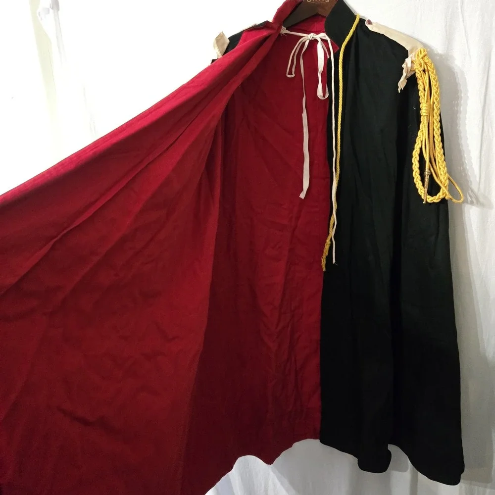 Vtg DeMolay Knights Templar Freemason Black Red‎ Handmade Cape Robe, Gold Rope